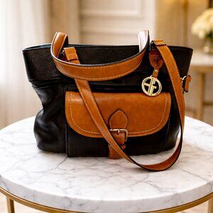 👜 Giani Bernini Black & Tan Leather Shoulder Bag – Excellent Condition